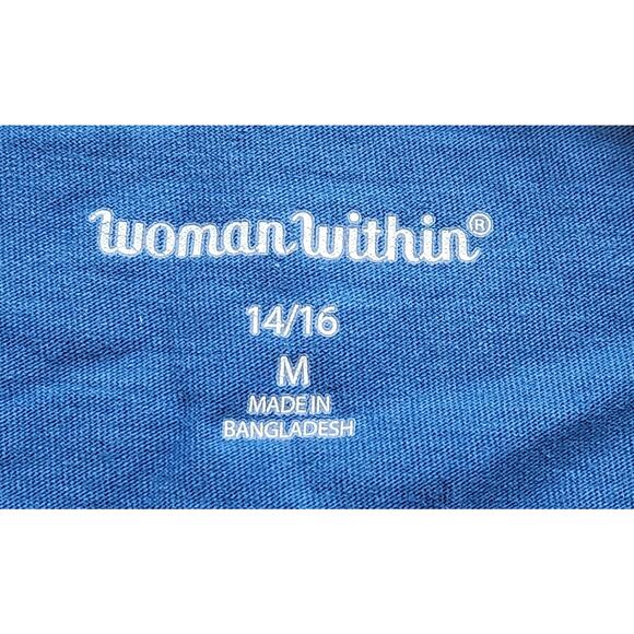 Woman Within Blue Round Neck Draw Tie Short Sleeves 14 16 Lightweight Soft - Picture 4 of 5